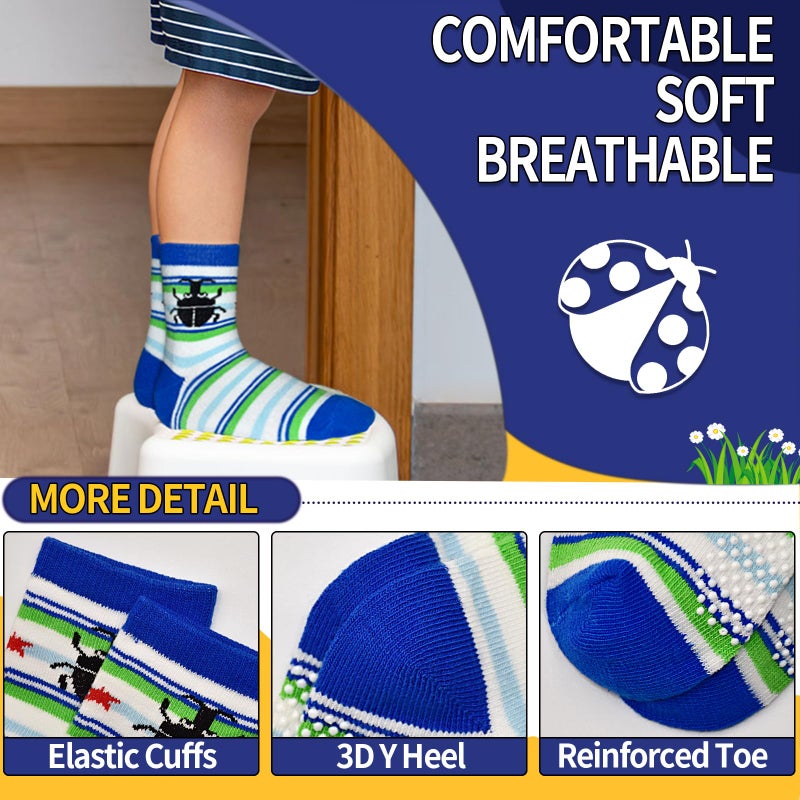 HYCLES Anti Slip Toddler Socks, 12 Pairs Non-Skid Cotton Grip Kid Socks for 3-5T Kids Boy Girl - Image 4